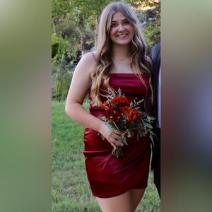 Honey and Rosie Burgundy Satin Cocktail Dress